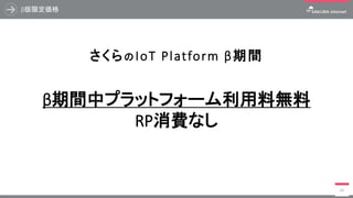 β版限定価格
40
β期間中プラットフォーム利用料無料
RP消費なし
さくらの IoT Platform β期間
 