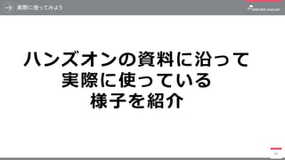 実際に使ってみよう
44
ハンズオンの資料に沿って
実際に使っている
様子を紹介
 