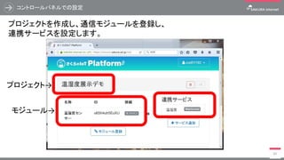 コントロールパネルでの設定
65
プロジェクトを作成し、通信モジュールを登録し、
連携サービスを設定します。
プロジェクト→
モジュール→
 