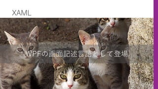 XAML
WPFの画⾯記述⾔語として登場
 