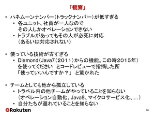 59
「合体ふりかえり」初回におきた奇跡
一緒にふりかえったから得られた成果！！！
Problem:
XXXができなくて…
それ、
YYYYすると、できますよ
 