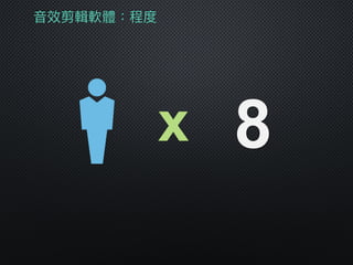 ⾳音效剪輯軟體：程度
x 8
 