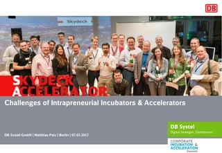 DB Systel GmbH | Matthias Patz | Berlin | 07.02.2017
Challenges of Intrapreneurial Incubators & Accelerators
 