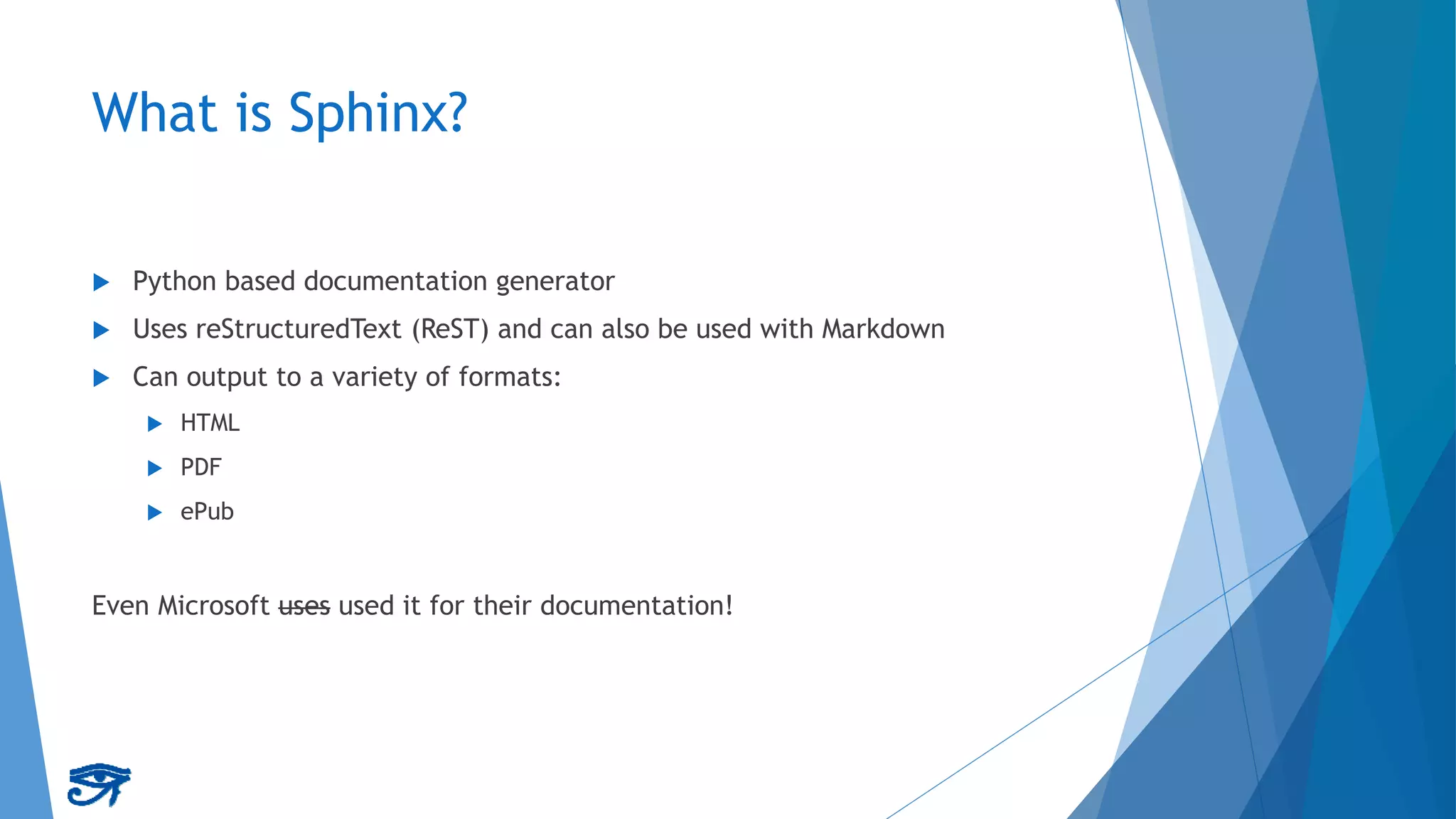 Maintainable Documentation with Sphinx | PPTX | Technology & Computing