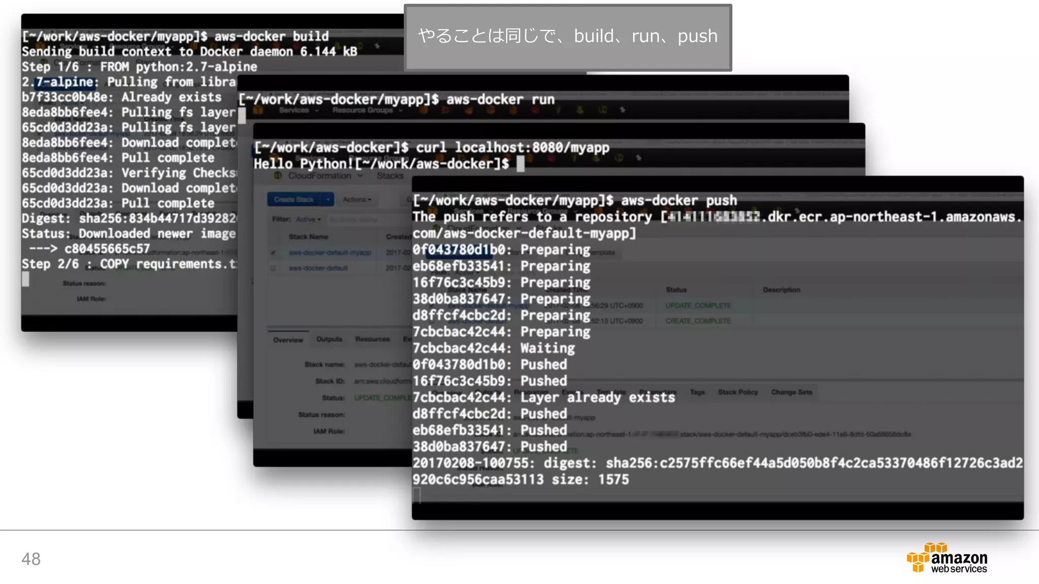 48
やることは同じで、build、run、push
 