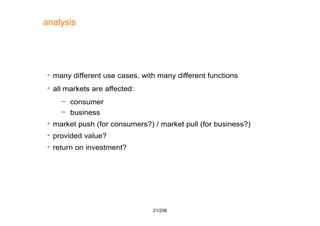 21/256
analysis
 many different use cases, with many different functions
 all markets are affected:
– consumer
– busines...
