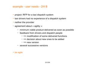 231/256
example - user needs - 2/4 B
 project: RFP for a taxi dispatch system
 taxi drivers had no experience of a dispa...