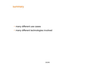 25/256
summary
 many different use cases
 many different technologies involved
 