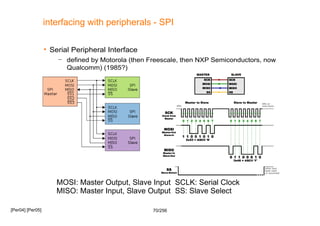 70/256
interfacing with peripherals - SPI
 Serial Peripheral Interface
– defined by Motorola (then Freescale, then NXP Se...