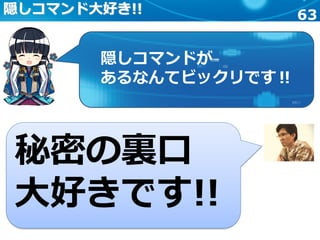 63隠しコマンド大好き!!
秘密の裏口
大好きです!!
隠しコマンドが
あるなんてビックリです‼
 