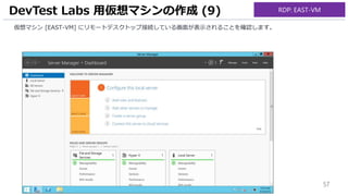 57
仮想マシン [EAST-VM] にリモートデスクトップ接続している画面が表示されることを確認します。
DevTest Labs 用仮想マシンの作成 (9) RDP: EAST-VM
 