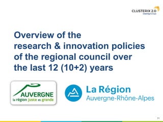 11
Overview of the
research & innovation policies
of the regional council over
the last 12 (10+2) years
 