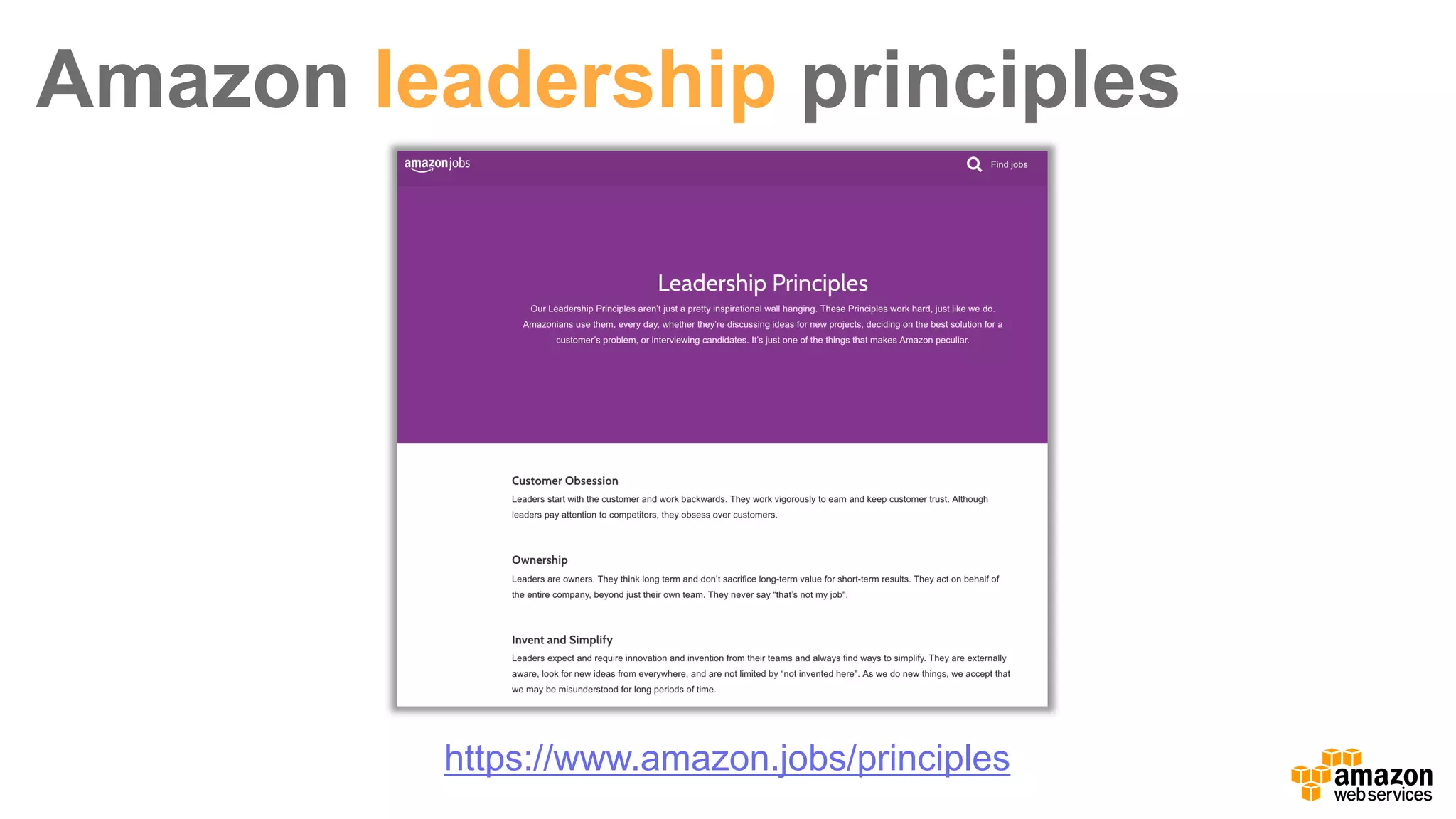 Amazon leadership principles
https://www.amazon.jobs/principles
 