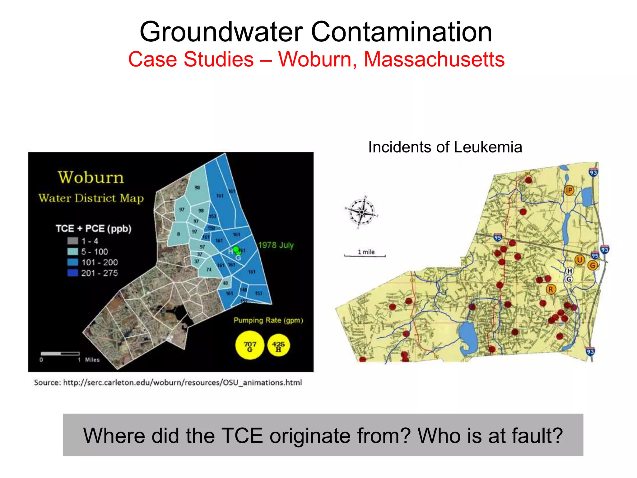 Incidents of Leukemia
Where did the TCE originate from? Who is at fault?
Groundwater Contamination
Case Studies – Woburn, Massachusetts
 