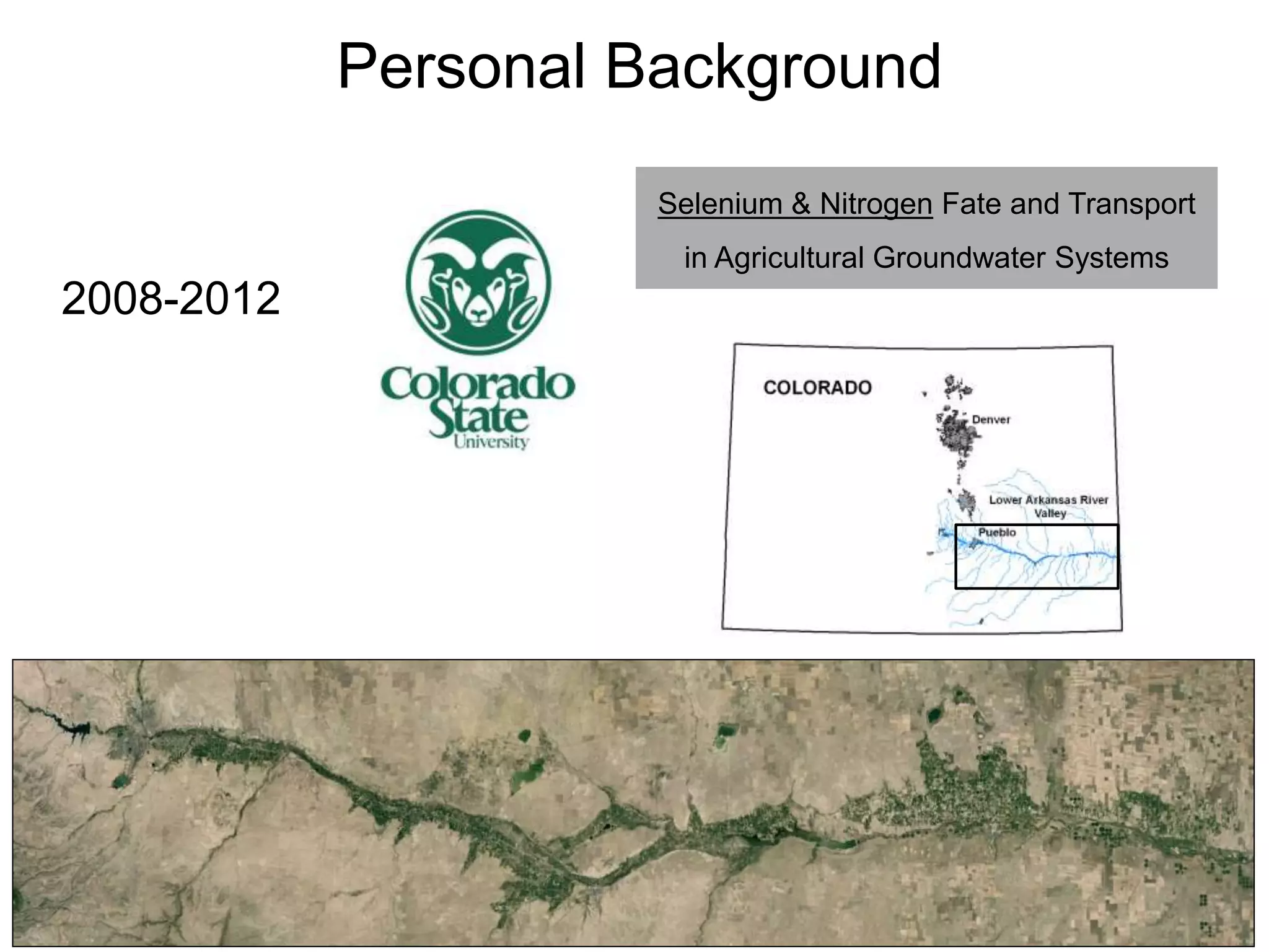 2008-2012
Selenium & Nitrogen Fate and Transport
in Agricultural Groundwater Systems
Personal Background
 