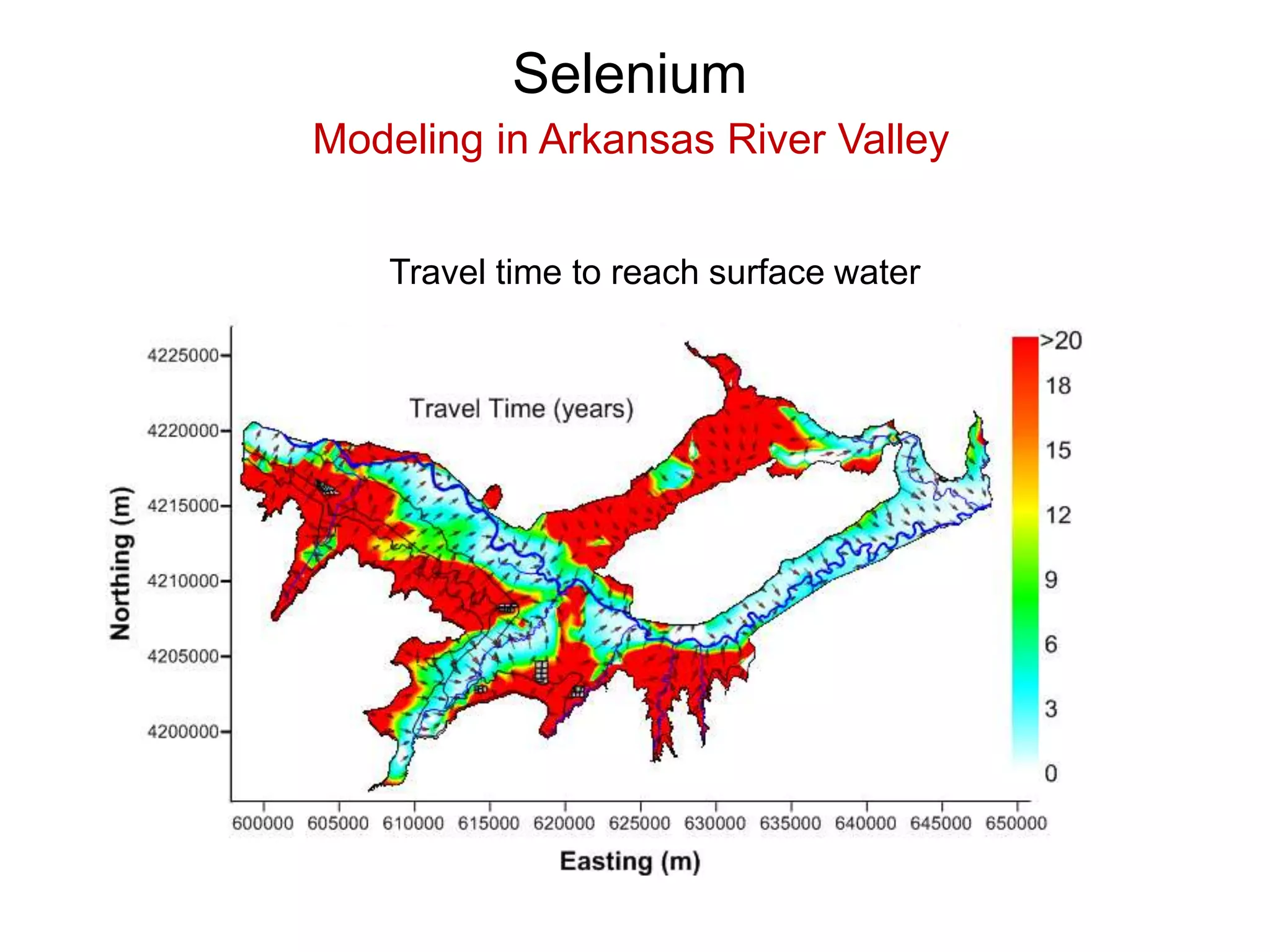 Selenium
Modeling in Arkansas River Valley
Travel time to reach surface water
 