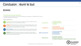 Conclusion : réunir le tout
BSIMM:
143
Workshop Sécurité des applications web | SecureIT VS 2017
 