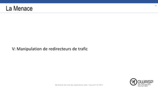La Menace
V: Manipulation de redirecteurs de trafic
43
Workshop Sécurité des applications web | SecureIT VS 2017
 