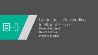 Language Understanding
Intelligent Service
Determine Intent
Detect Entities
Improve Models
 