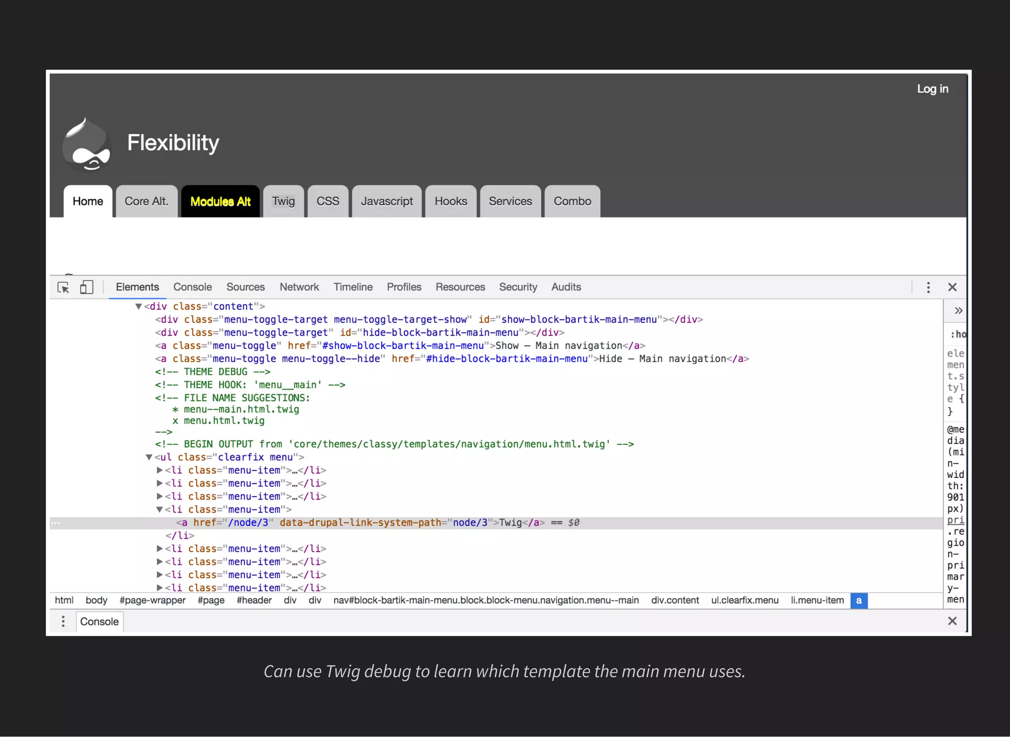 Can use Twig debug to learn which template the main menu uses.
 