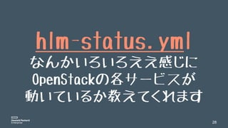 28
hlm-status.yml
なんかいろいろええ感じに
OpenStackの各サービスが
動いているか教えてくれます
 