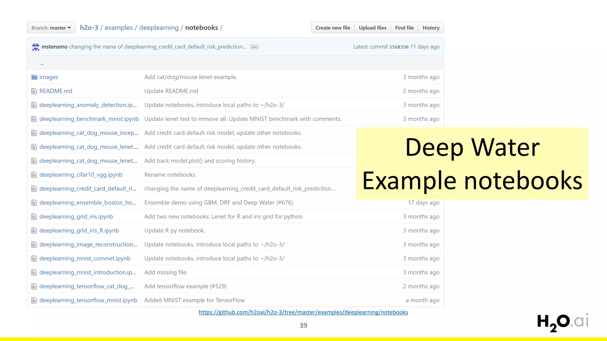 39
https://github.com/h2oai/h2o-3/tree/master/examples/deeplearning/notebooks
Deep Water
Example notebooks
 