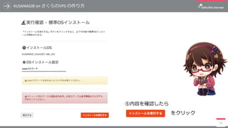 KUSANAGI8	on	さくらのVPS	の作り⽅
13
をクリック
⑤内容を確認したら
 