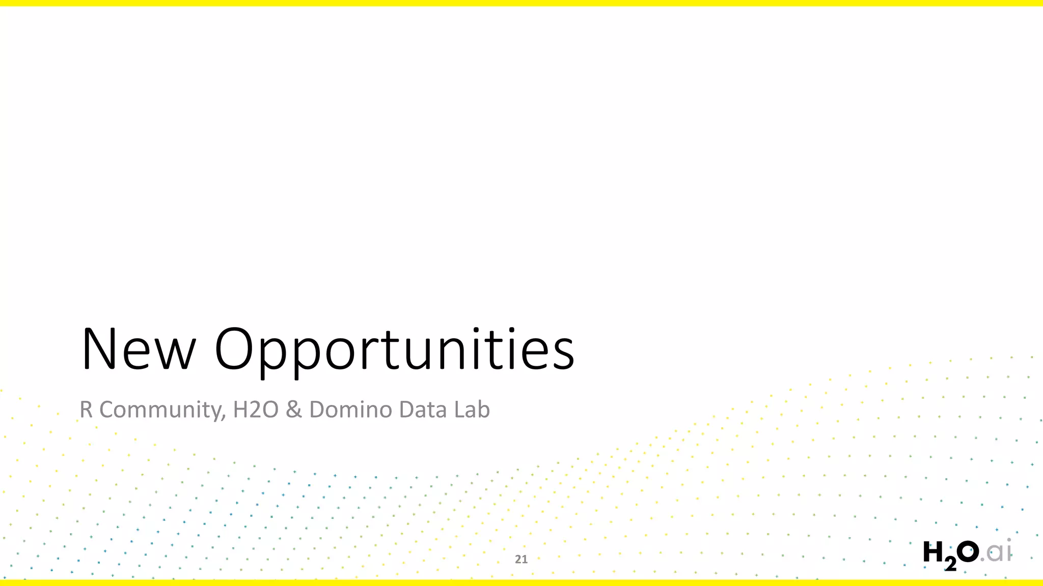 New Opportunities
R Community, H2O & Domino Data Lab
21
 