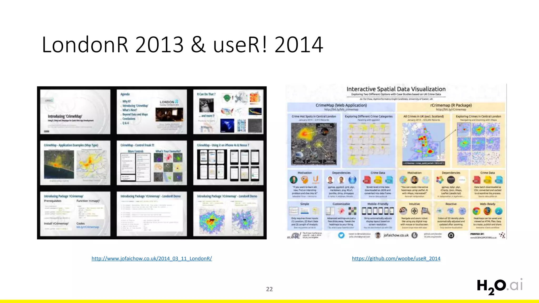 LondonR 2013 & useR! 2014
22
http://www.jofaichow.co.uk/2014_03_11_LondonR/ https://github.com/woobe/useR_2014
 