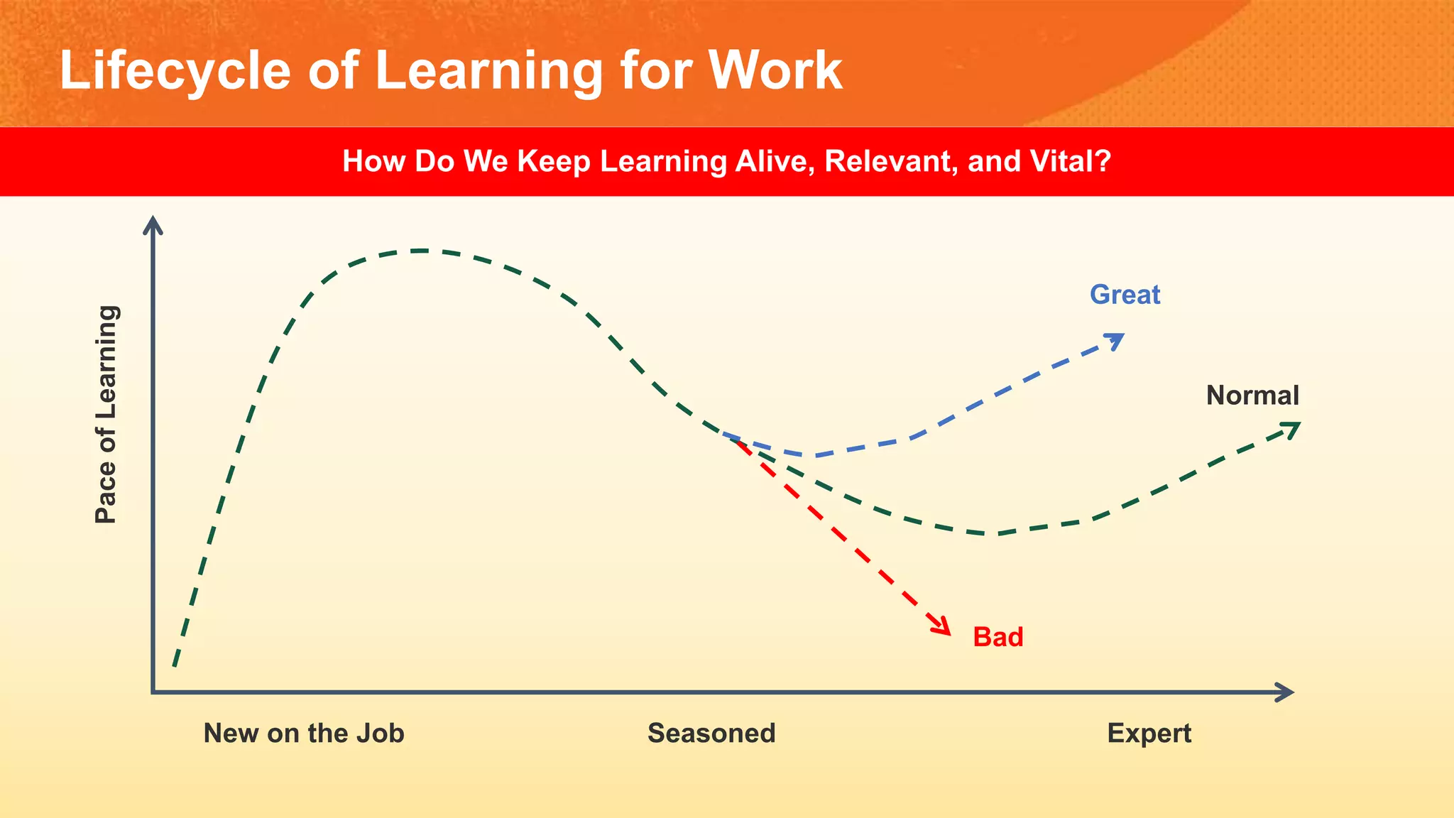 Lifecycle of Learning for Work
New on the Job Seasoned Expert
PaceofLearning
Normal
Great
Bad
How Do We Keep Learning Alive, Relevant, and Vital?
 