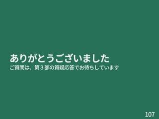 ありがとうございました
ご質問は、第３部の質疑応答でお待ちしています
107
 
