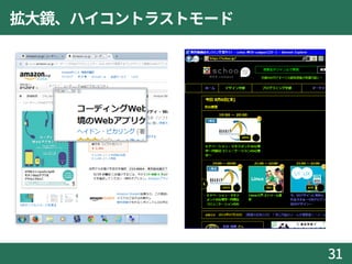 拡大鏡、ハイコントラストモード
31
 