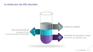 confidentiel | © WAVESTONE 19
La recette pour des APIs sécurisées
Une API est une application web
Une base de Security as usual
Limitez les additifs
Les pièges à éviter
Les recommandations essentielles
Une pincée d’OAuth
 