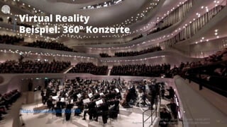 Virtual Reality
Beispiel: 360° Konzerte
https://youtu.be/yAL52dyv7V8
Takondi AG · Jonathan Werner · 14.03.2017
Augmented Reality – vom «Wow» zum langfristigen Nutzen
14
 