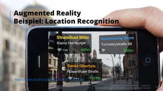 Augmented Reality
Beispiel: Location Recognition
https://www.anyline.io/blog/2016/03/10/ar-news/
Takondi AG · Jonathan Werner · 14.03.2017
Augmented Reality – vom «Wow» zum langfristigen Nutzen
16
 