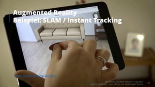 Augmented Reality
Beispiel: SLAM / Instant Tracking
https://youtu.be/vDNzTasuYEw
Takondi AG · Jonathan Werner · 14.03.2017
Augmented Reality – vom «Wow» zum langfristigen Nutzen
20
 