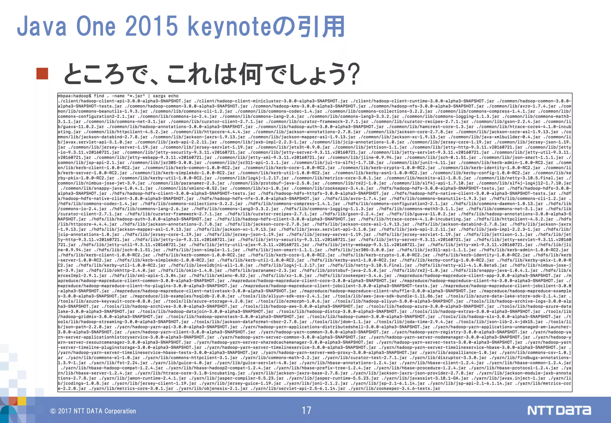 © 2017 NTT DATA Corporation 17
 ところで、これは何でしょう?
Java One 2015 keynoteの引用
 