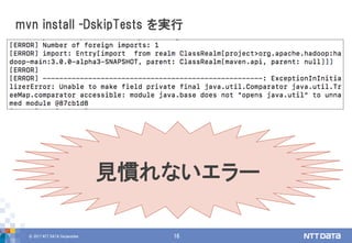 © 2017 NTT DATA Corporation 16
mvn install -DskipTests を実行
見慣れないエラー
 
