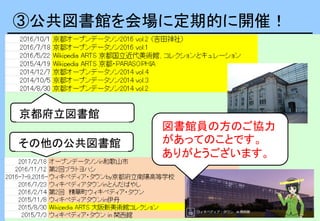 ③公共図書館を会場に定期的に開催！
京都府立図書館
その他の公共図書館
図書館員の方のご協力
があってのことです。
ありがとうございます。
 