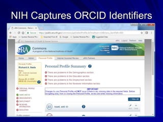 NIH Captures ORCID Identifiers
 