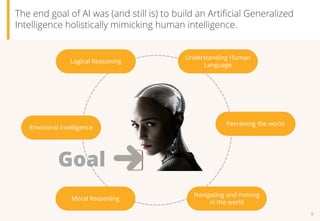6
The end goal of AI was (and still is) to build an Artificial Generalized
Intelligence holistically mimicking human intel...