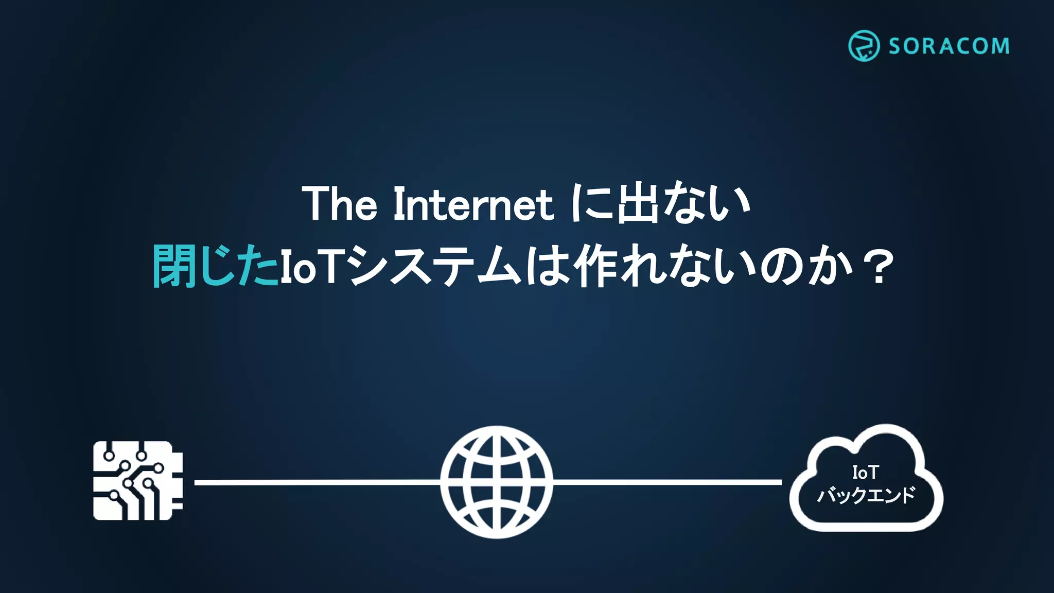 The Internet に出ない
閉じたIoTシステムは作れないのか？
IoT
バックエンド
 