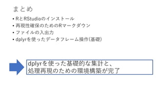 ޤȤ
? RRStudioΥ󥹥ȩ`
? ٬FԴ_ΤRީ`
? ե??
? dplyrʹäǩ`ե`(A)
dplyrʹäAĤʼӋȡ
I٬FΤέhB
 