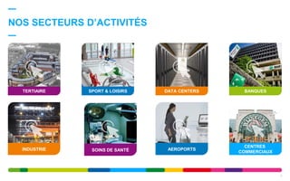 NOS SECTEURS D’ACTIVITÉS
5
TERTIAIRE SPORT & LOISIRS DATA CENTERS BANQUES
INDUSTRIE SOINS DE SANTÉ AEROPORTS
CENTRES
COMMERCIAUX
 