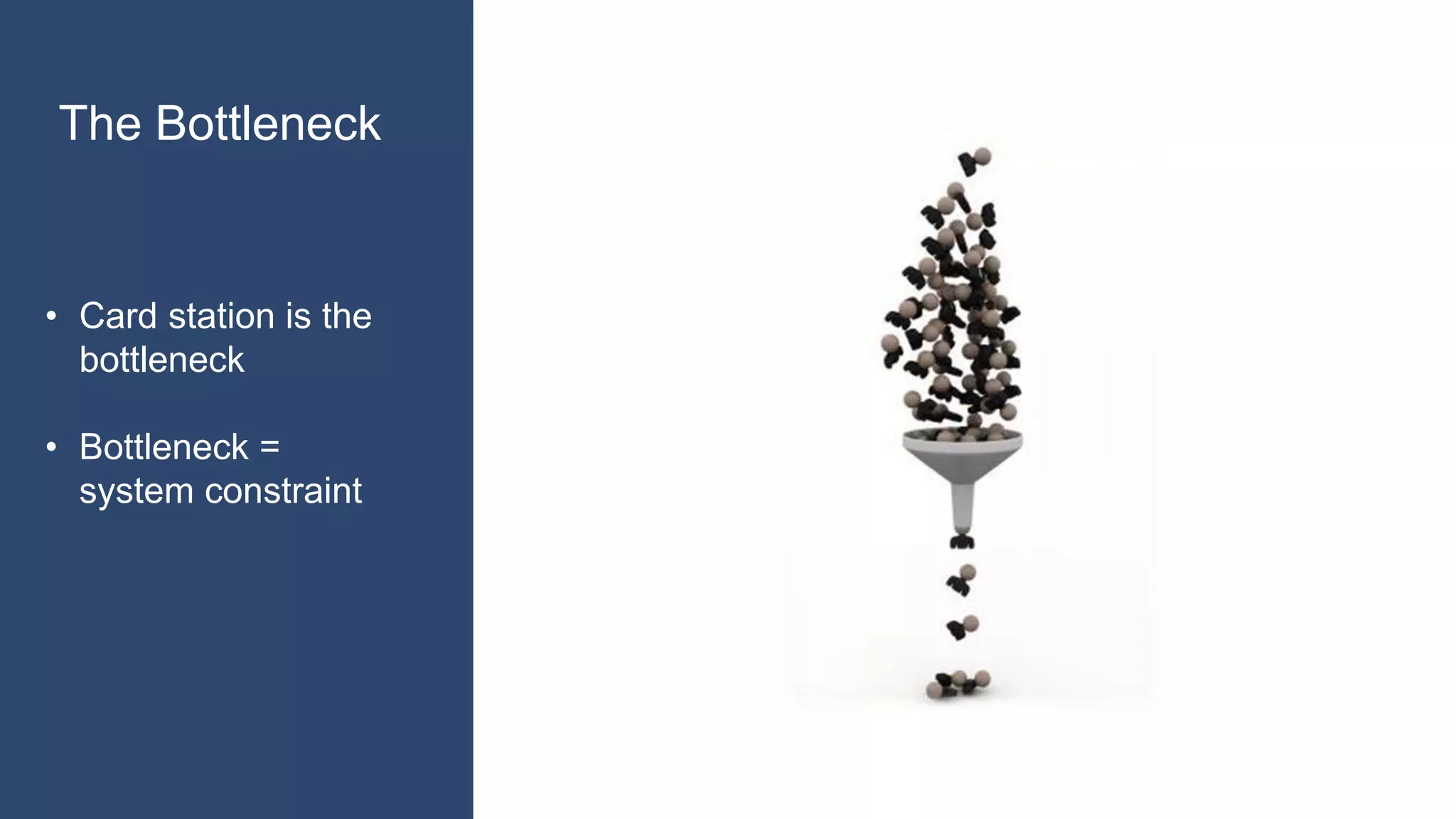 The Bottleneck
• Card station is the
bottleneck
• Bottleneck =
system constraint
 