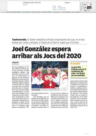 16/03/17L'Esportiu (Ed. Girona)
Gerona
Prensa: Diaria
Tirada: Sin datos OJD
Difusión: Sin datos OJD
Página: 23
Sección: OTROS DEPORTES Valor: 841,00 € Área (cm2): 250,6 Ocupación: 26,54 % Documento: 1/1 Autor: L'Esportiu Núm. Lectores: 0
Cód:109078526
12 / 12
 