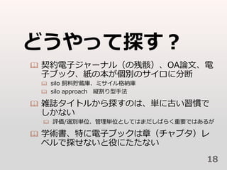 ɤä̽
? sӥ`ʥ루βкOAՓġ
ӥ֥åαeΥ˷ֶ
? silo Ai졢ߥ{
? silo approach kַ
? jIȥ뤫̽Τϡg˹ŤT
ʤ
? u/xegλgλȤƤϤޤФ餯ҪǤϤ뤬
? ѧgؤӥ֥å£ץ
٥̽ʤۤˤʤ
18
 