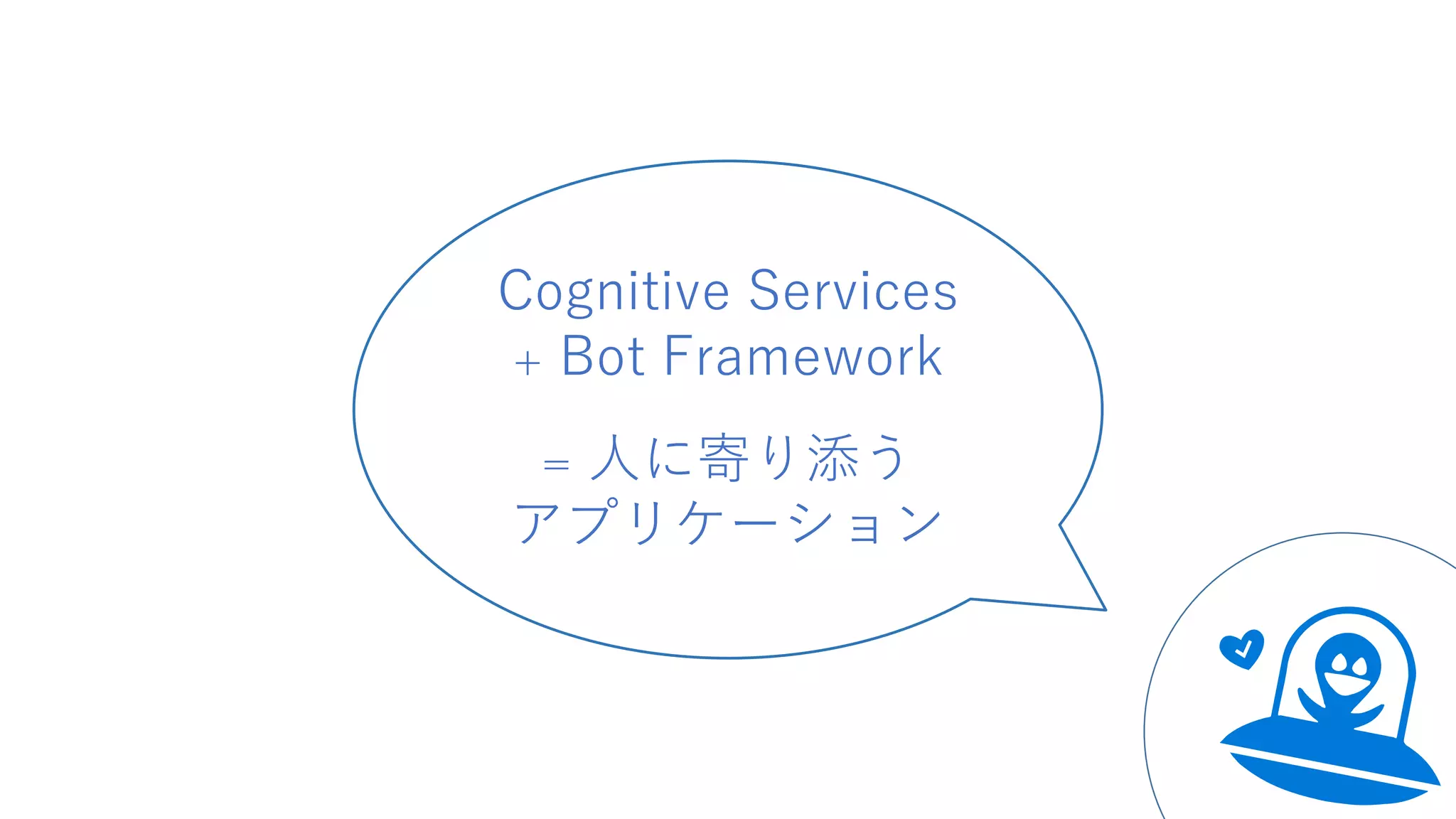 Cognitive Services
+ Bot Framework
= 人に寄り添う
アプリケーション
 