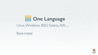 One Language
Linux,Windows, BSD, Solaris,AIX, ...
Bare-metal
 