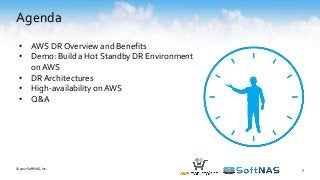 Agenda
3
• AWS DR Overview and Benefits
• Demo: Build a Hot Standby DR Environment
on AWS
• DR Architectures
• High-availability onAWS
• Q&A
© 2017 SoftNAS, Inc.
 